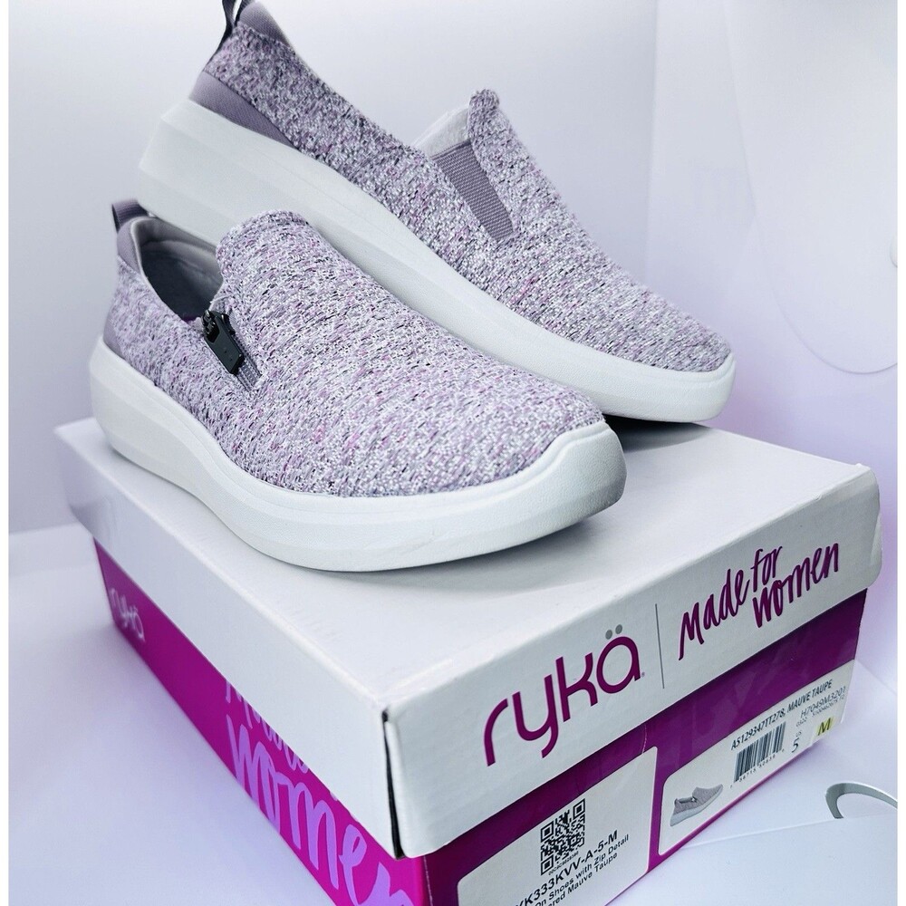 Ryka Slip-On Shoes with Zip Detail Ally Heathered Pink Taupe Women’s Store Worn